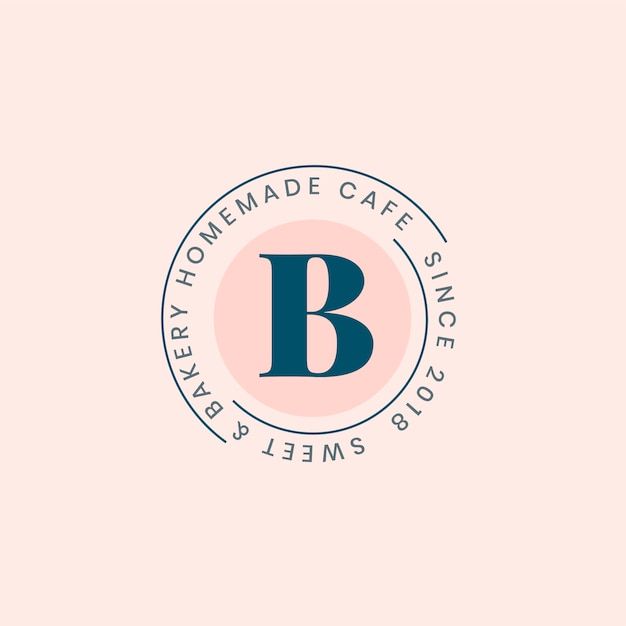 the letter b inside a circle logo for a cake shop or bakery, with blue and pink colors