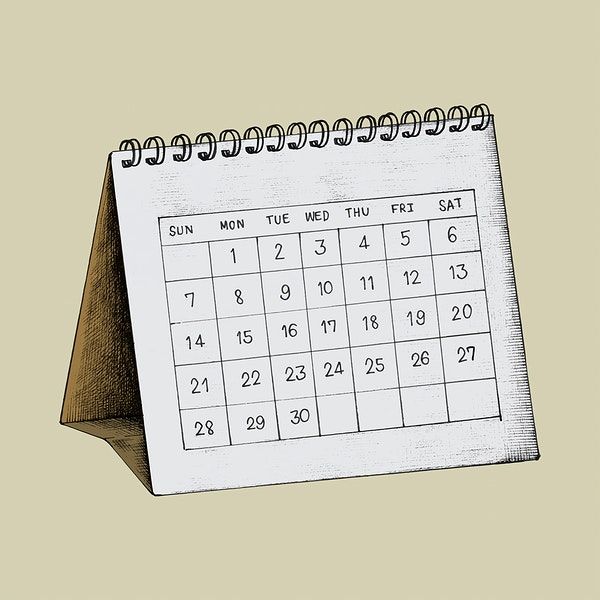 a drawing of a calendar sitting on top of a table