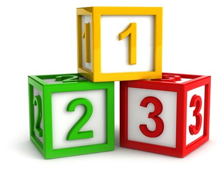 a colorful cube with the number thirteen on it and two blocks stacked up to each other