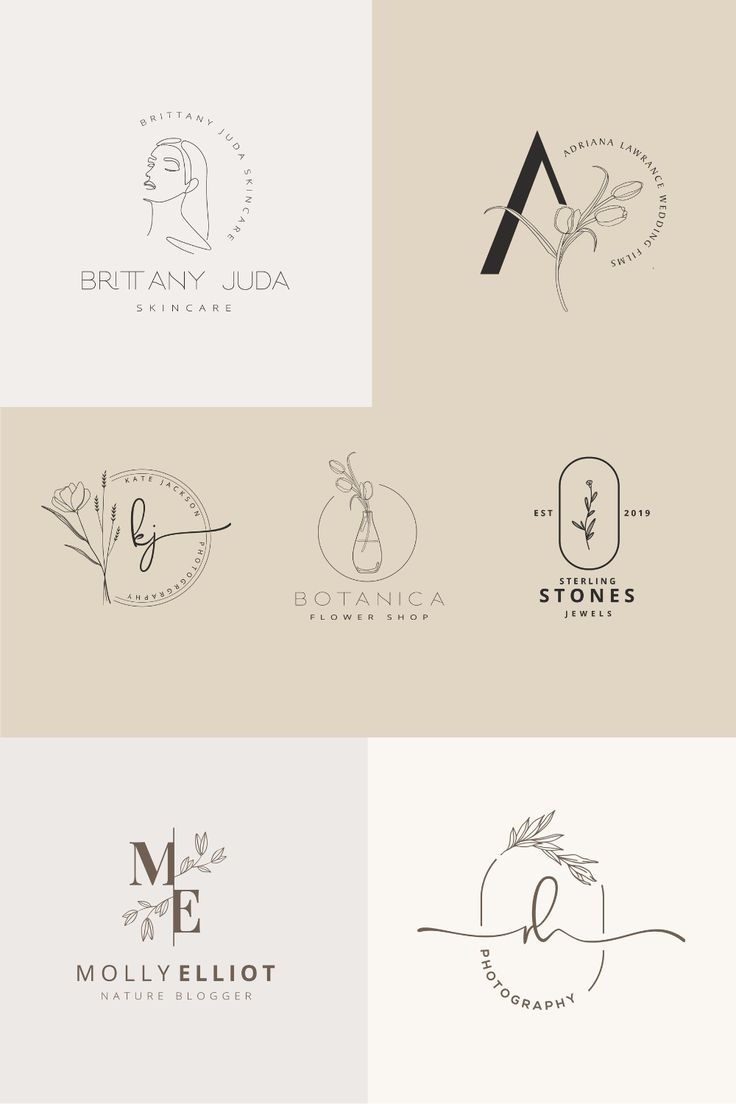 logos designed for beauty products and hair salons, including the letter m with leaves