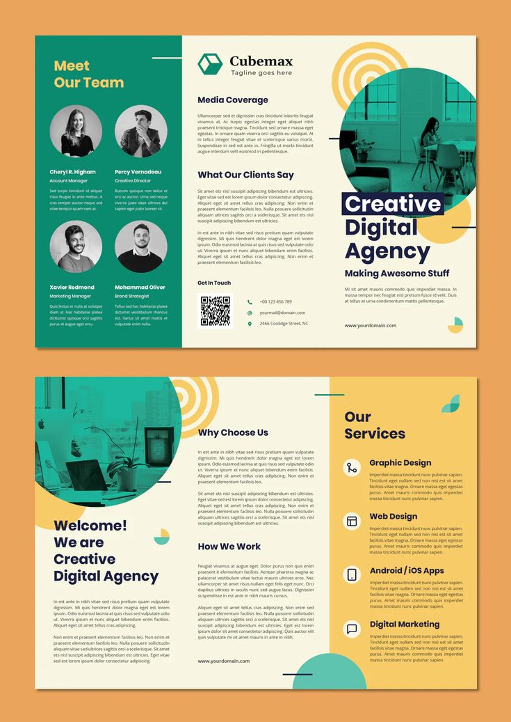 two fold brochure templates with green and yellow colors