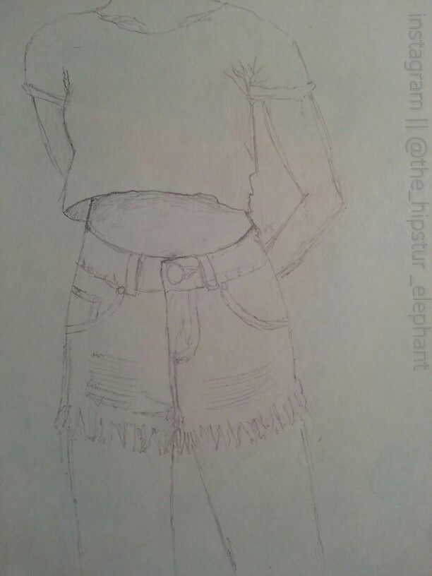 a drawing of a woman in shorts and a t - shirt with her hands on her hips