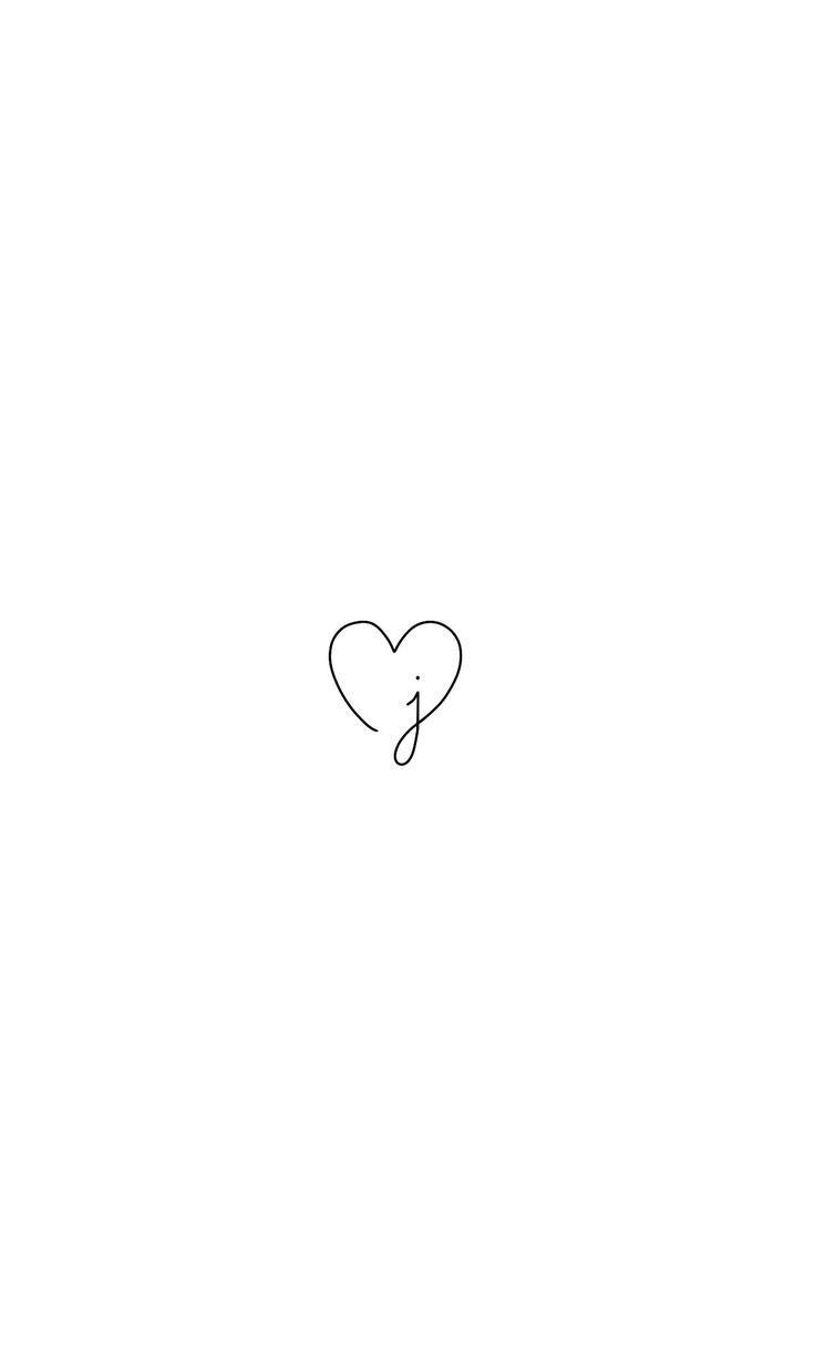 a black and white drawing of a heart with the letter j on it's side