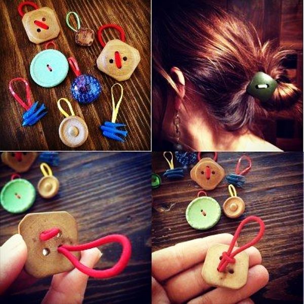 four different pictures of buttons being made into hair clips