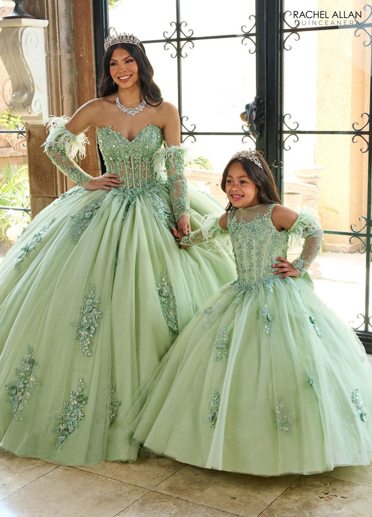 Quinceanera Light Green Dresses, Green Quince Dresses With Sleeves, Plus Size Quinceanera Dresses, Fitted Ball Gown With Floral Applique For Gala, Embroidered Fitted Ball Gown For Quinceanera, Floral Applique Ball Gown Dresses, Princess Style Tulle Gown, Green Lace Gown For Quinceanera, Spring Tulle Ball Gown