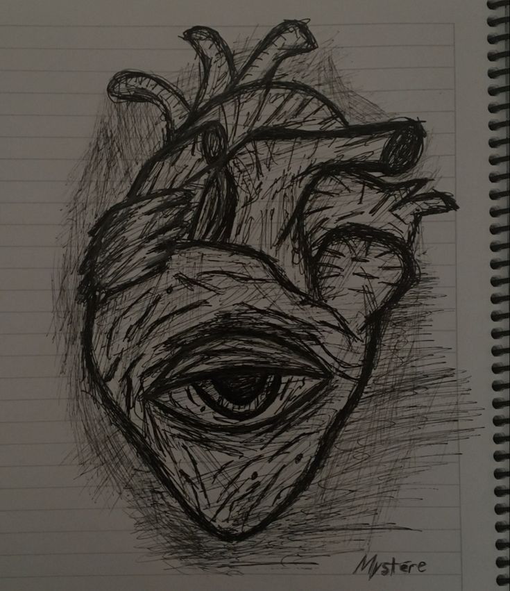 a drawing of a heart with an eye