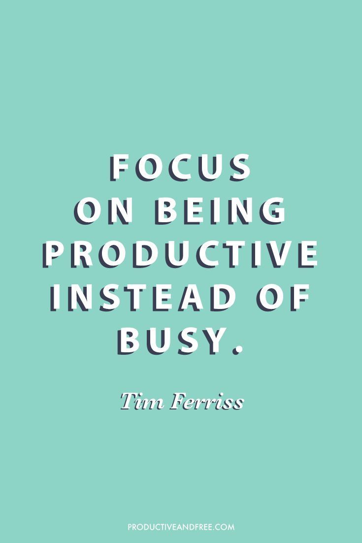 the quote focus on being productive instead of busy, with an image of a blue background