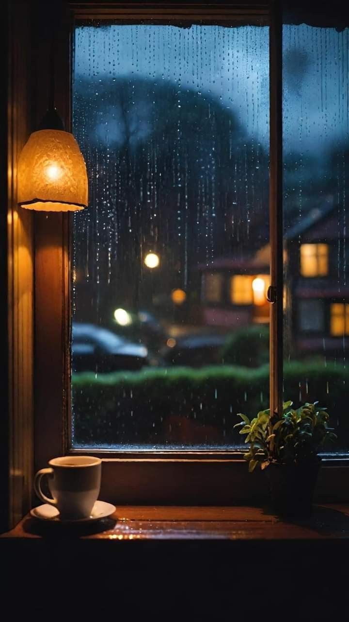 a coffee cup sitting on top of a window sill next to a light bulb