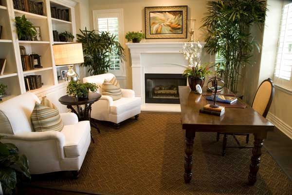 a living room filled with furniture and a fire place