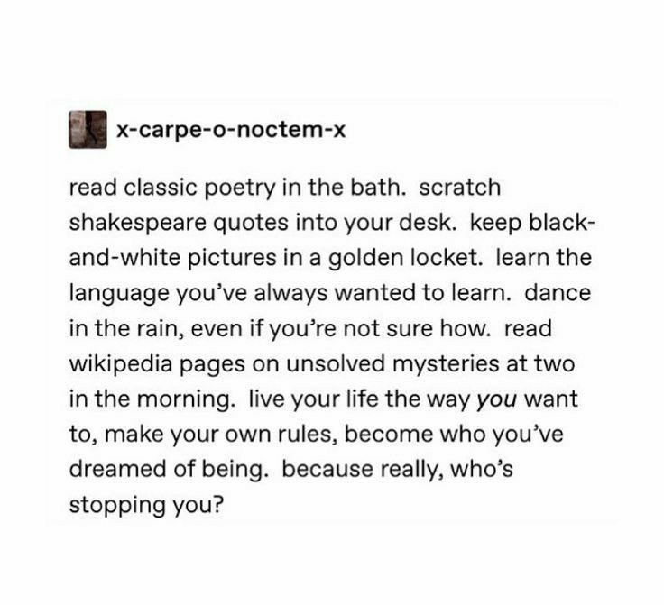 an image of a text message that reads, x - carpo - o - noctemx read classic poetry in the bath scratch shakespeare quotes into your desk