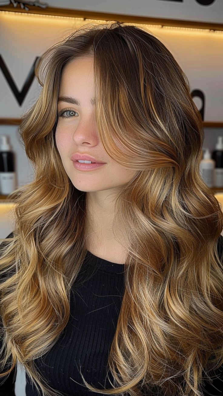 9000+ hair styles, long hair styles, hair color, Trendy and Unique Hairstyle --- Wedding Hair, Girl Hair Woman Strawberry Blonde Balayage On Dark Hair, Deep Brunette, Brunette Roots, Gold Balayage, Highlights For Dark Brown Hair, Blonde Ends, Summer Hair Trends, Long Hair Tips, Balayage Ombre