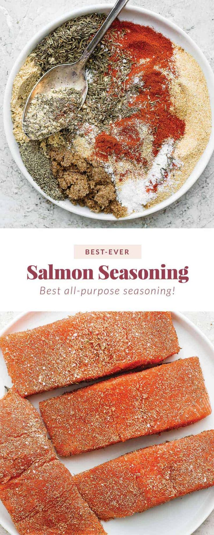 salmon seasoning on a white plate with spices and seasonings