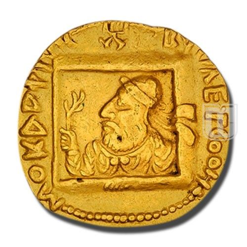 a gold coin with an image of a man