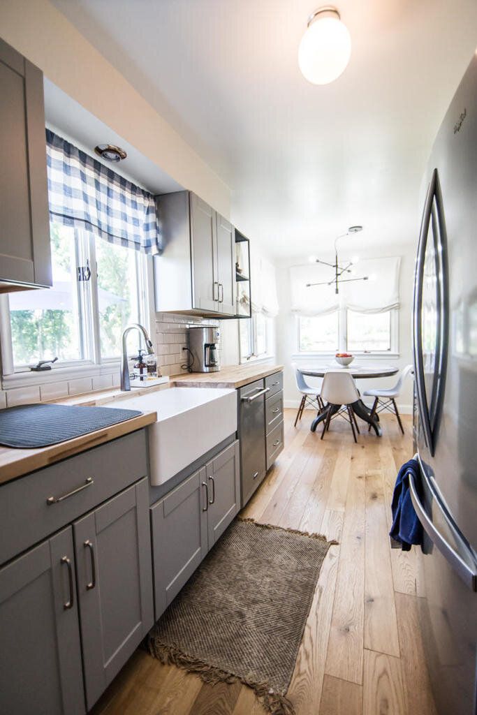 the kitchen is clean and ready to be used as a dining room or family room