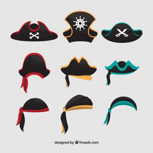 different types of pirate hats on a white background