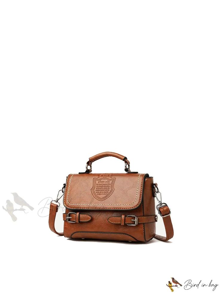 Bird in Bag - Leather Flap Bag with Buckle Accents Brown Satchel Flap Bag With Leather Trim, Luxury Leather-lined Flap Satchel, Brown Satchel Flap Bag With Turn-lock Closure, Brown Flap Bag With Gold-tone Hardware For Daily Use, Brown Leather-handled Satchel Box Bag, Bag Style, Square Bag, Flap Bag, Bird In Bag