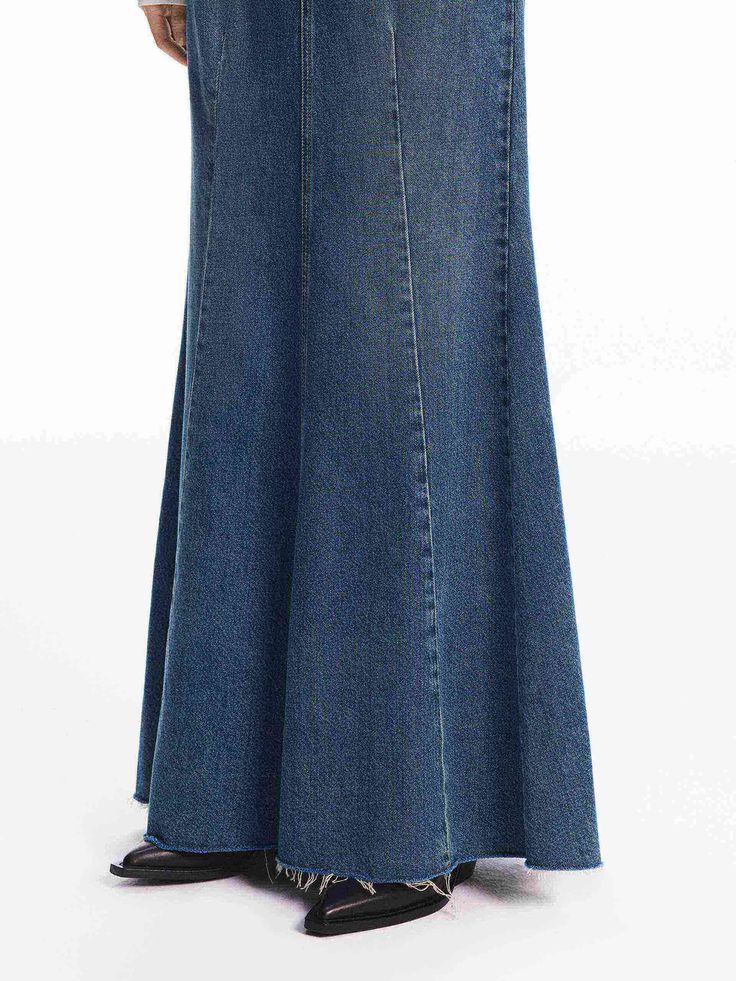 MO&Co. Women's Denim Mermaid Maxi Skirt This denim maxi skirt is made from premium cotton. It's detailed with vertical seams that create a paneled effect and has an exaggerated flared hem. Wear it with a simple top for a chic look. Features : - Flared maxi silhouette- Button and zip closure- Five-pocket design Code: MBD3SKTT06The back length of size S is 98cmMATERIALS & CARE Material: 100% CottonPlease put it into a mesh bag to wash.Denim products have slight fading, which is normal.REMINDER: Al Full-length Denim Blue Maxi Skirt, Relaxed Full Length Denim Skirt In Medium Wash, Medium Wash Full Length Relaxed Denim Skirt, Blue Flared Denim Skirt, Denim Blue Full-length Maxi Skirt, Full Length Denim Blue Maxi Skirt, Spring Denim Blue Full-length Maxi Skirt, Blue Denim Full-length Maxi Skirt, Dark Wash Denim Maxi Skirt