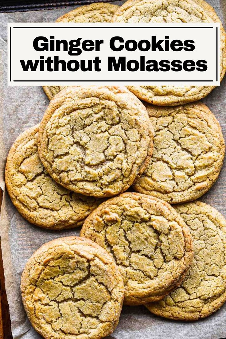 ginger cookies without molassses on top of a baking sheet with text overlay