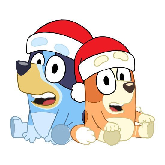 two cartoon dogs wearing santa hats and sitting next to each other with the words merry christmas