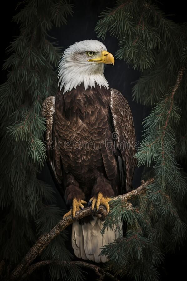 A bald eagle perched on a tree branch royalty free stock image Eagle In Tree Tattoo, Art Sketches Landscape, Bald Eagle Drawing, Eagle Paintings, Bald Eagle Tattoo, Bald Eagle Painting, Eagle Tattoo Ideas, Folk Art Indian, Sketches Landscape