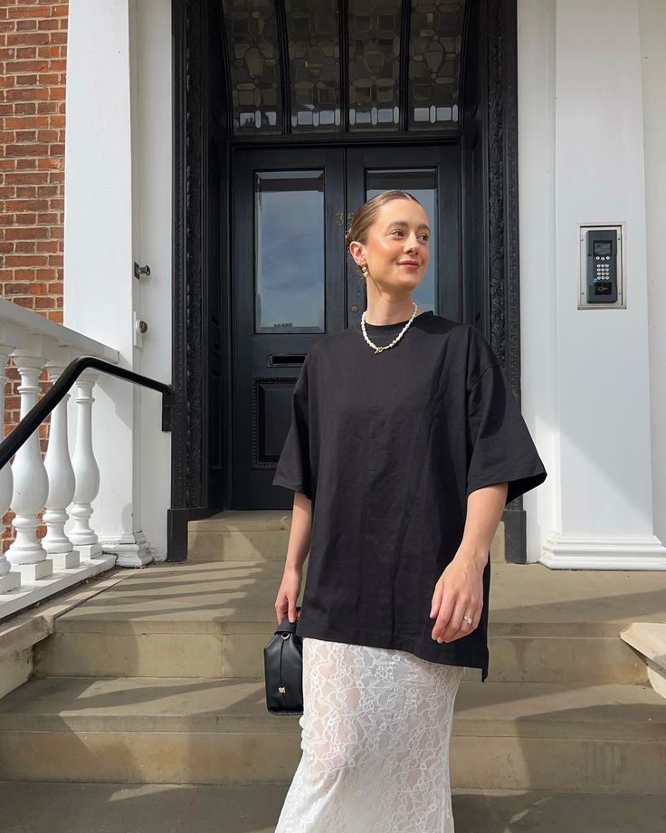 Am I a cool @pinterestuk girlie now?📍 Obsessed with this lace maxi skirt and oversized tee combo with my favourite @newbalance - contains PR Comment SHOP below to receive a DM with the link to shop this post on my @shop.ltk ⬇ https://liketk.it/4KyaV #minimalstyle #neutralstyle #laceskirt #oversizedtshirt #coolgirlstyle #streetstyleinspiration #cleangirlaesthetic Chic Lace Lined Maxi Skirt, Lace Trim Maxi Skirt, Lace Skirt Oversized Tee, Lace Patchwork Maxi Skirt, Luxury Lace Maxi Skirt, Maxi Lace Skirt, Cool Girl Style, Neutral Fashion, Oversized Tee