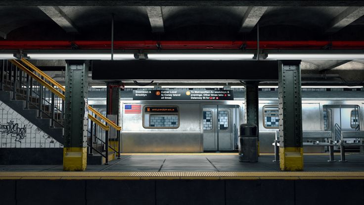 an empty subway station with stairs leading up to it