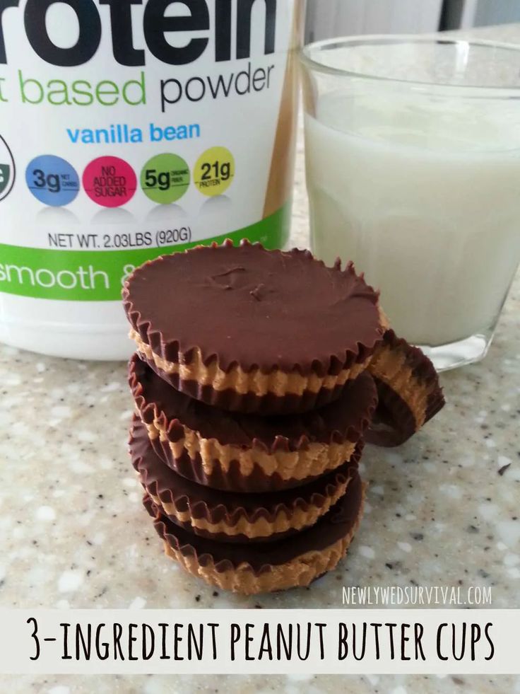 three ingredient peanut butter cups next to a glass of milk