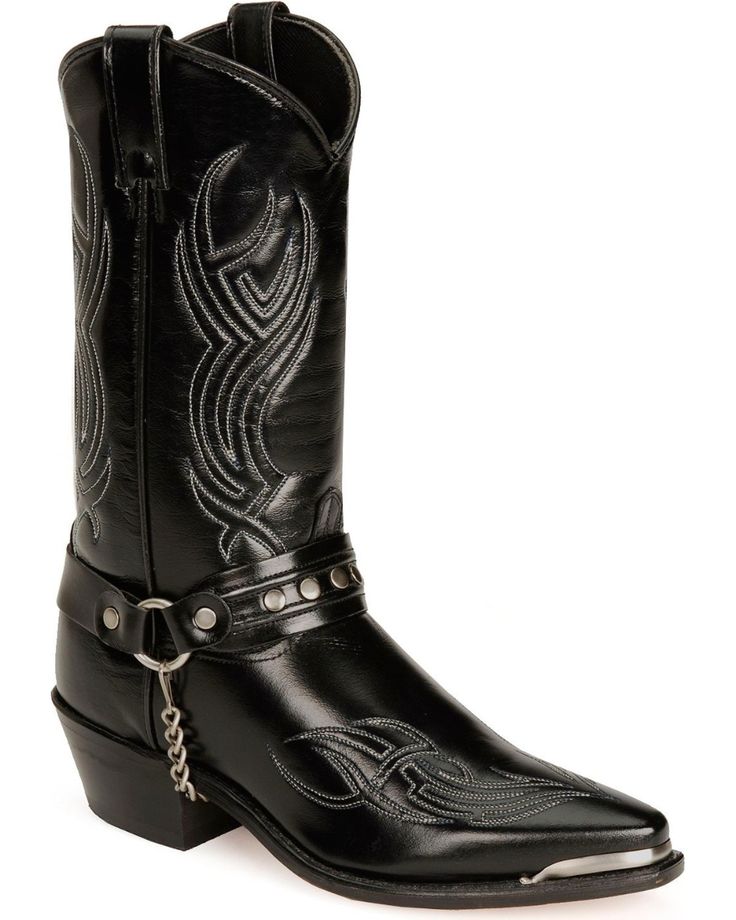 Sage Boots by Abilene Black Western Boots, Black Leather Cowboy Boots, Boot Chains, Cowboy Shoes, Black Cowboy Boots, Black Cowboy, Mens Cowboy, Boot Straps, Harness Boots