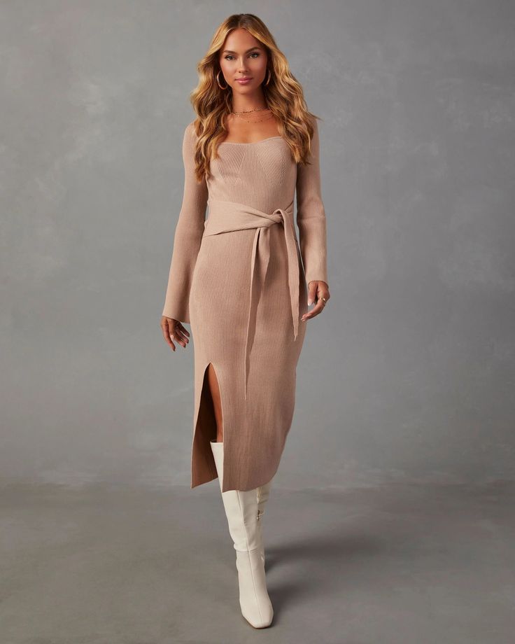 Midi Dress Winter, Dresses With Cowboy Boots, Vici Dress, Midi Sweater Dress, Modesty Outfits, Sweater Dress Outfit, Fall Winter Dresses, Long Sweater Dress, Long Sleeve Sweater Dress