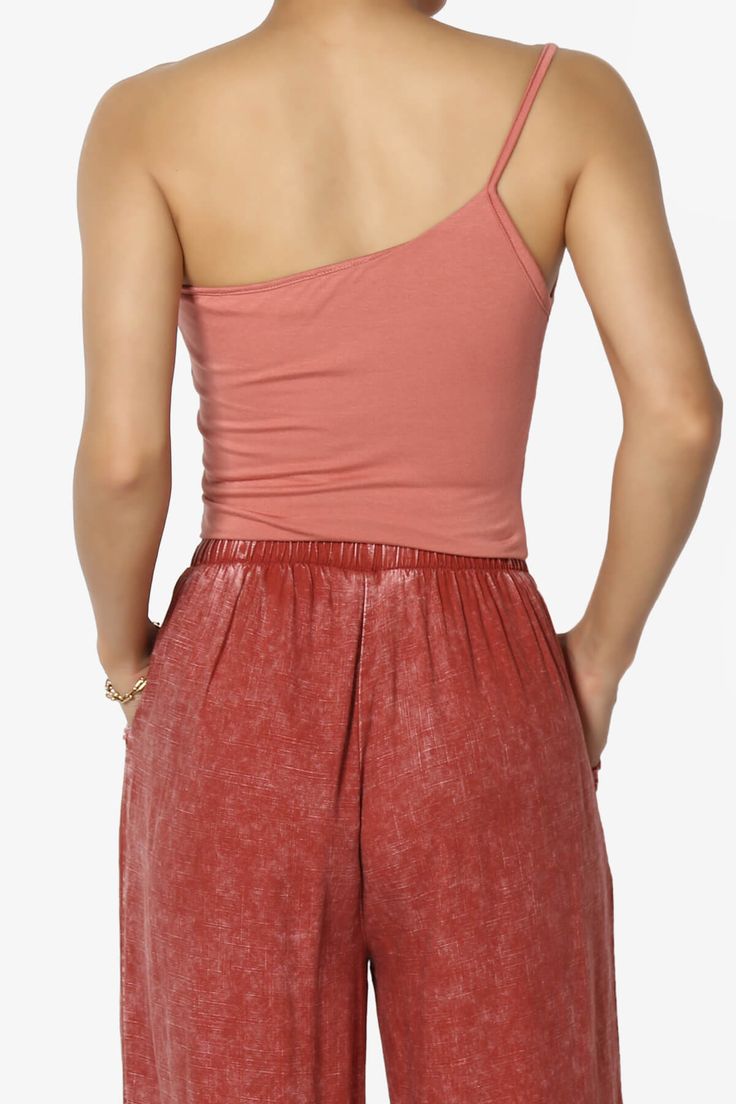 Flaunt your summer style with this chic One Shoulder Strap Double Layered Crop Cami Tank Top.This lightweight, sleeveless cami features a trendy asymmetric scoop neck and spaghetti strap, making it an ideal choice for cool summer outfits or as a versatile layer for streetwear looks.A modern classic that's both casual and fitted, it's lined for quality and designed for day-to-night versatility.Pair with high-waisted jeans or a flowy skirt for effortless travel-ready ensembles that transition seamlessly from a casual weekend vibe to vacation flair. Ideal for Trendy One-Shoulder Design: Stand out with the asymmetric neckline and single spaghetti strap, perfect for streetwear fashion.Soft Jersey Comfort: Enjoy the soft, stretchable comfort of a rayon jersey knit fabric in this lightweight, fit Casual One-shoulder Cotton Tank Top, Casual Cotton One-shoulder Tank Top, Versatile Stretch One Shoulder Sleeveless Top, Summer Camisole With Built-in Bra And Scoop Neck, Summer Tops With Spaghetti Straps And Built-in Bra, Summer Scoop Neck Camisole With Built-in Bra, Trendy Camisole With Built-in Bra For Spring, Versatile Stretch One Shoulder Top For Summer, Versatile Stretch One-shoulder Top For Summer