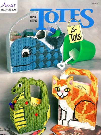 an advertisement for knitted totes with cats and other items in the back ground