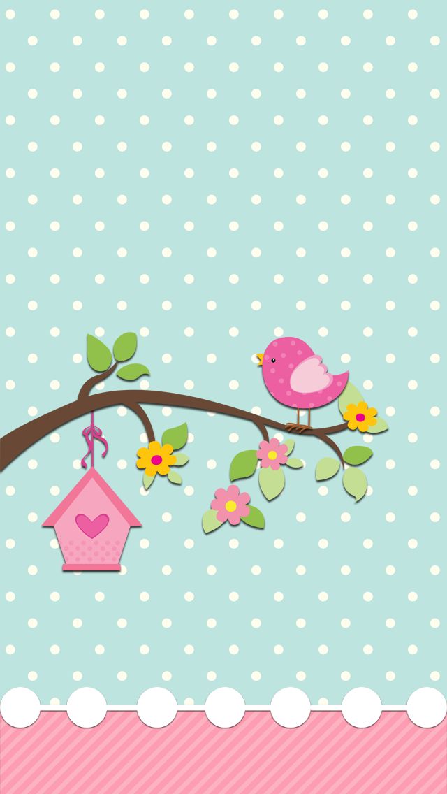 a pink bird sitting on top of a tree branch next to a birdhouse and flowers