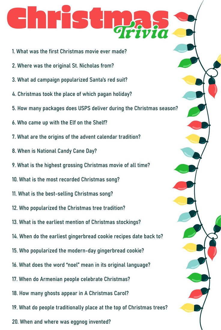 a christmas trivia with lights on it and question marks in the bottom right corner