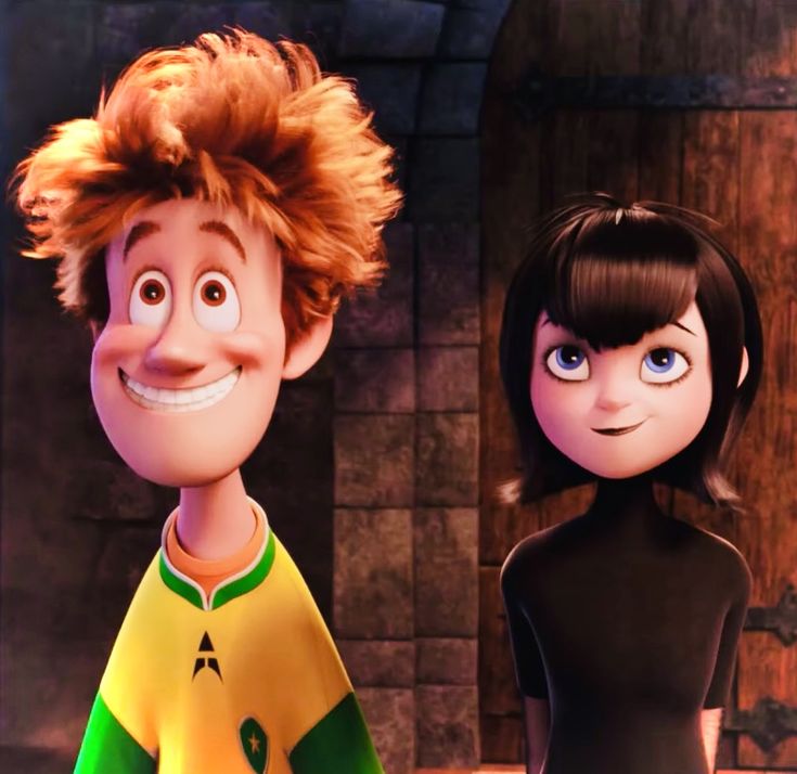 two animated characters are standing next to each other