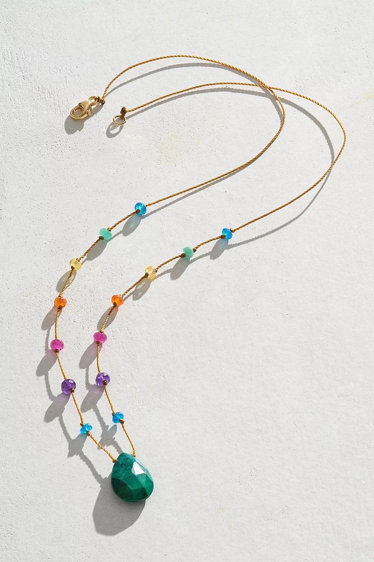 Crystal Drop Necklace, Beaded Necklace Inspiration, Diy Gemstone Necklace, Handmade Necklace Designs, Mixed Beads Necklace, Light Spectrum, Bracelet Styles, Rainbow Stone, Silk Necklace