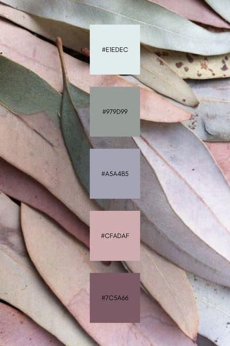 several shades of grey, pink and green leaves