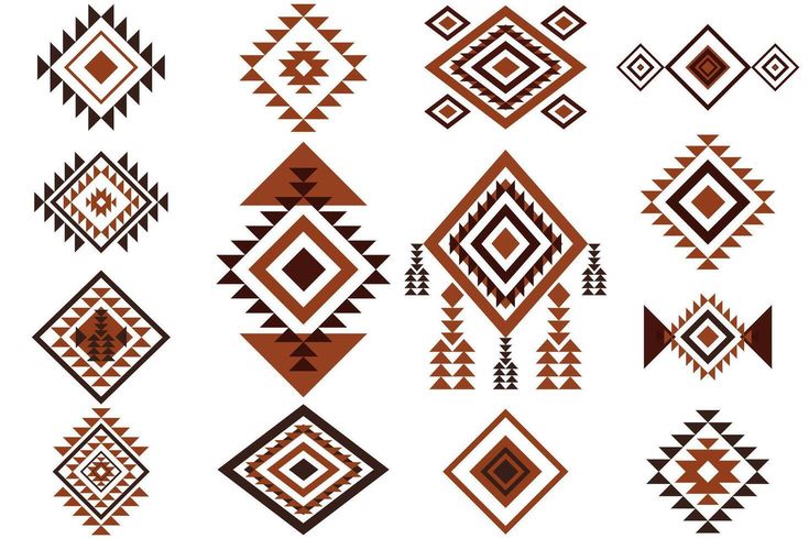 an assortment of native american designs in brown and black on a white background stock illustration