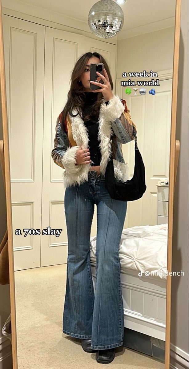 #70sfashion #shaggy #coat #fallfashion D.c. Outfits, Knotted Vest Outfit, Winter Outfits Going Out Night Cold, Long Coat Fall Outfit, Chunky Legs Outfits, Low Rise Work Pants Outfit, Winter Fashion Night Out, Latina Fashion Winter, Chilly Going Out Outfits