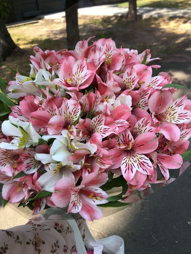 a bouquet of pink and white flowers in a vase