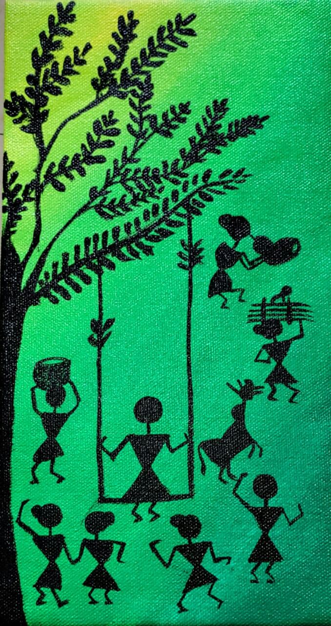 an image of children playing on swings under a tree with birds and plants in the background