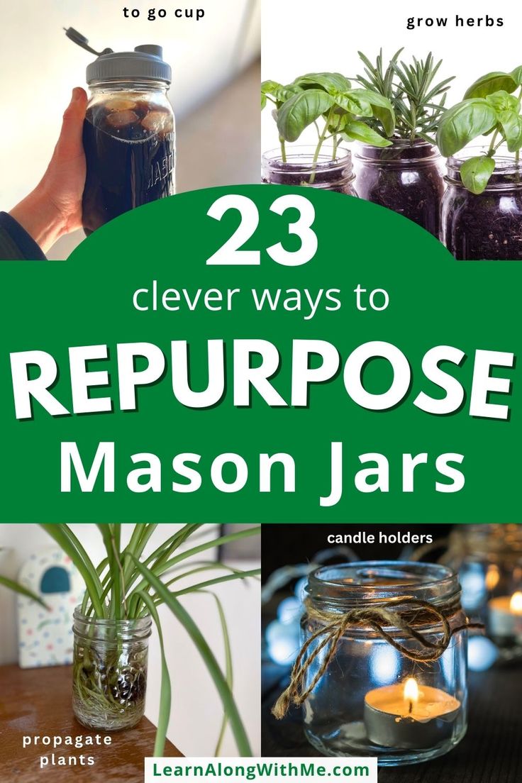 Wondering what to do with your old mason jars? You could take up canning...or you could use one of these 23 clever ways to repurpose mason jars. 
Want a cool candle holder? Grab a mason jar.
Want a stylish cup?  Grab a mason jar.

Do you want some conversation starting planters? Yes, once again you can use mason jars for this too.

There are lots of ways to repurpose mason jars...they are so versatile.

Click to check out the list and see what'll work for you.

#repurposemasonjars #masonjars Mason Jars Crafts, Old Mason Jars, Jars Crafts, Old Jars, Mason Jar Ideas, Mason Jar Planter, Mason Jar Candle Holders, Large Mason Jars, Kilner Jars