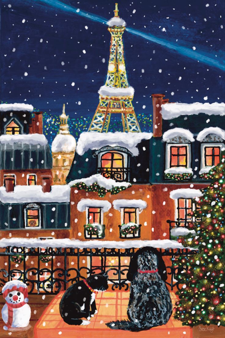 Paris Snow Christmas Eiffel tower Houses Paris Cards, Paris Drawing, Paris Illustration, Paris Painting, French Christmas, Winter Illustration, Christmas Poster, Christmas Drawing, Christmas Paintings