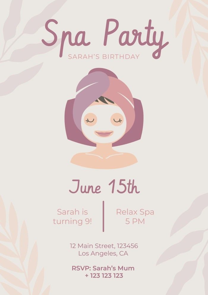 a birthday party flyer with a woman's face and leaves in the background,