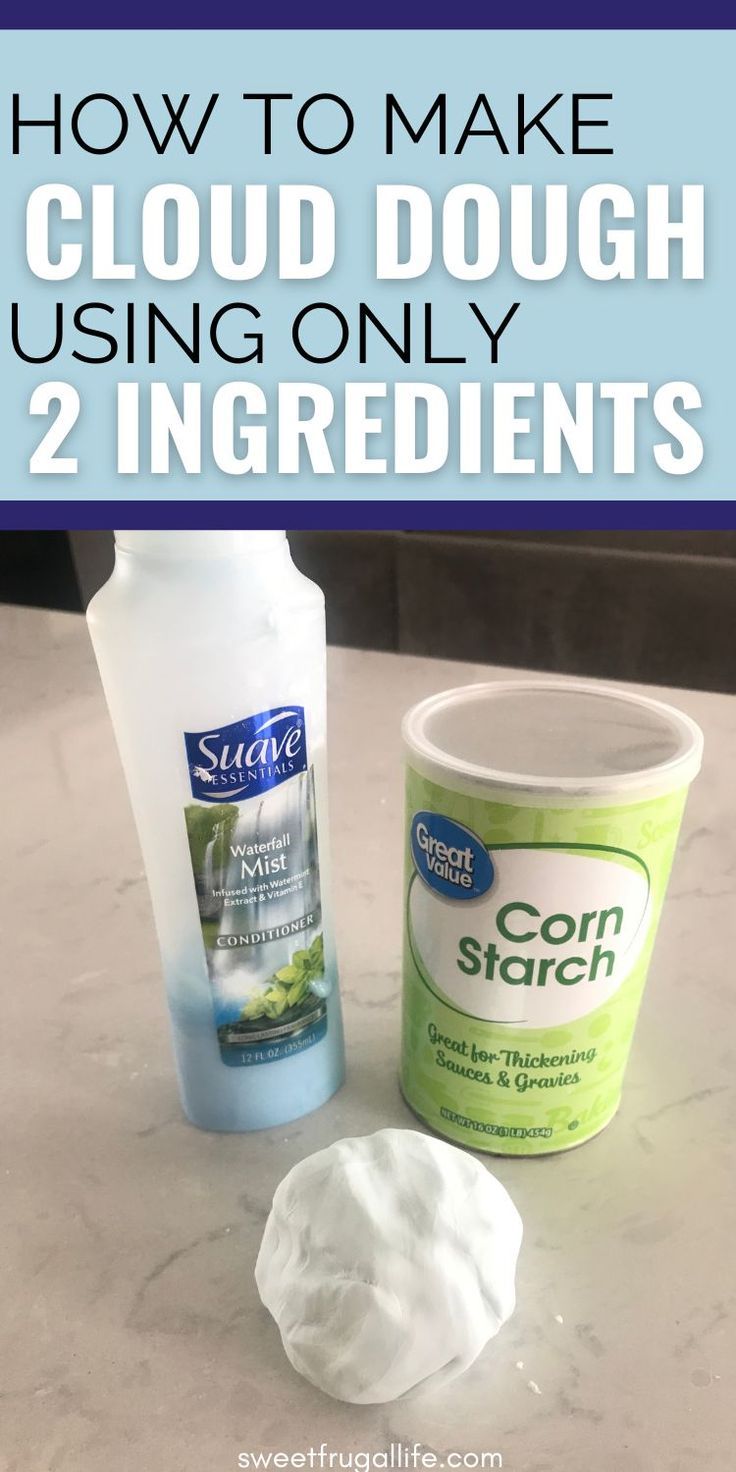 hair conditioner and corn starch and a ball of cloud dough on counter top Cloud Dough With Conditioner, Craft Dough Recipe, Projects For Toddlers, Cloud Dough Recipes, Snow Dough, Cloud Activities, Flowers Paper Craft, Diy Playdough, How To Make Clouds