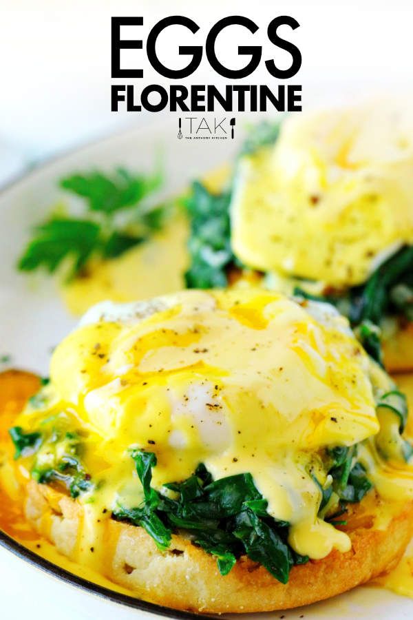 eggs florentie with cheese and spinach on top are served on bread