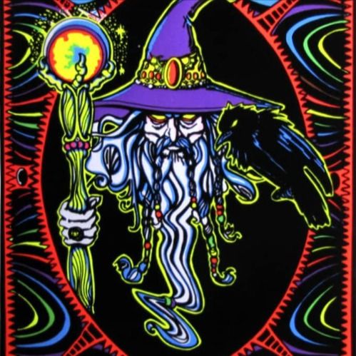 black light wizard poster Mystical Wizard, Uv Black Light, Black Light, Wizard, Purple, Black, Art