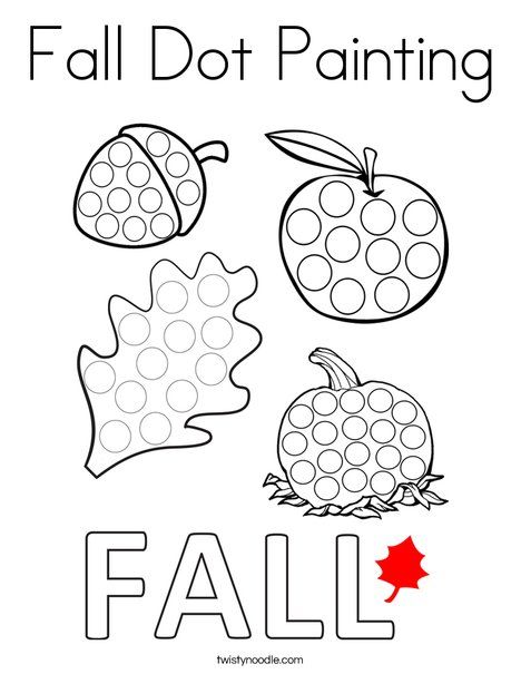 fall dot painting worksheet with the words fall on it and an image of two apples