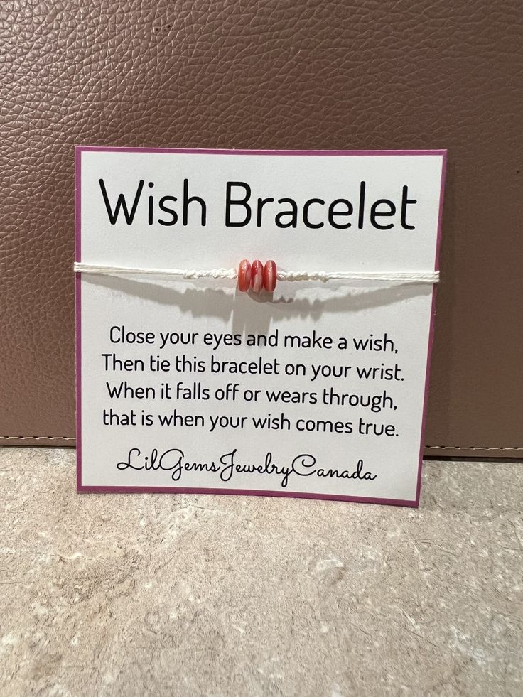 #wishbracelets #friendshipbracelet These are WISH Bracelets.  These are fun bracelets to buy for your self or to give to a friend. Make a wish when you put it on and when it falls off your wish may come true!  Isn't that fun?! Basics: - made with crochet thread - slip knots to adjust size - cute card with poem with each bracelet - free shipping in Canada  - items leaving Canada may take up your 6-8 weeks delivery time.  - message me with any questions - other beaded options available upon request.  Link to Pinterest boards: https://pin.it/bbpOfI7 Link to my other shop that still has my jewelry that hasn't been moved over yet: https://etsy.me/2To5Mkx If you like this item, you may also like these: 1) Excited to share this item from my #etsy shop: Beaded Daisy Chain Choker Necklace https://e Meaningful White Friendship Bracelets As Gift, Meaningful White Friendship Bracelet Gift, Meaningful Handmade Friendship Bracelets As Gift, Inspirational Hypoallergenic Friendship Bracelets As Gifts, Inspirational Hypoallergenic Friendship Bracelet, Inspirational Adjustable Friendship Bracelets For Birthday, Beaded Daisy Chain, Earring Card Display, Beaded Daisy