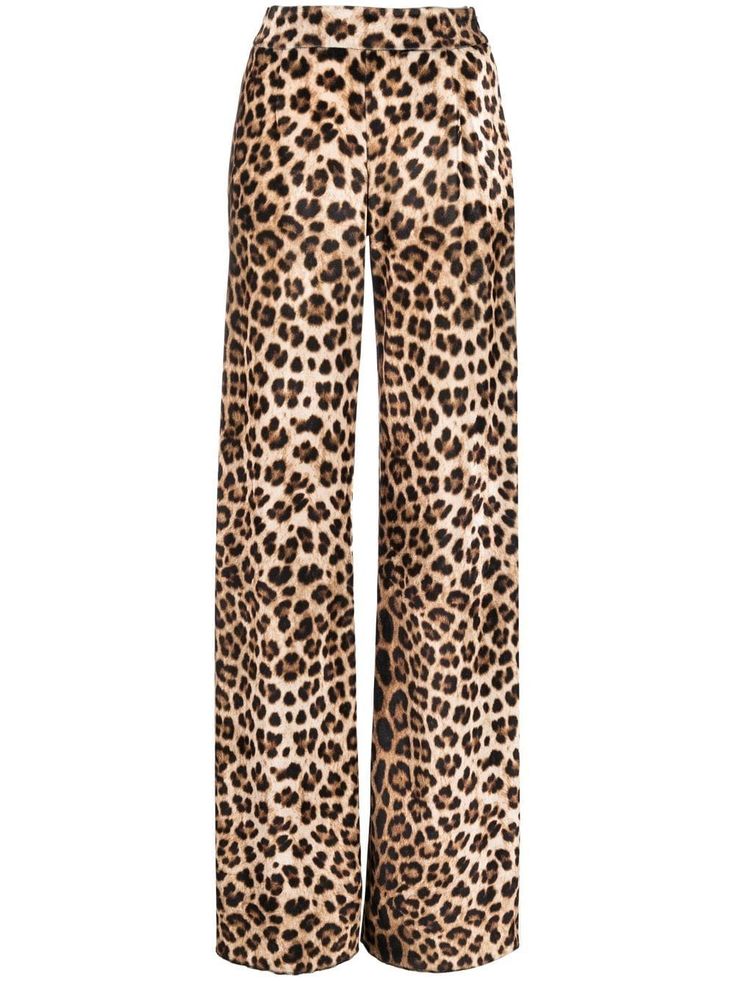 leopard-print flared trousers from PHILIPP PLEIN featuring cream, brown, all-over leopard print, gold-tone logo plaque, high-waisted and flared. | Philipp Plein Leopard-Print Flared Trousers Leopard Print Trousers, Leopard Print Clothes, Leopard Clothes, Light Fall Jacket, Leopard Trousers, Leather Dress Outfit, Leopard Outfits, Sweater Outfits Fall, Leopard Print Pants