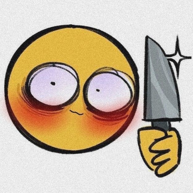 a smiley face holding a knife in front of it